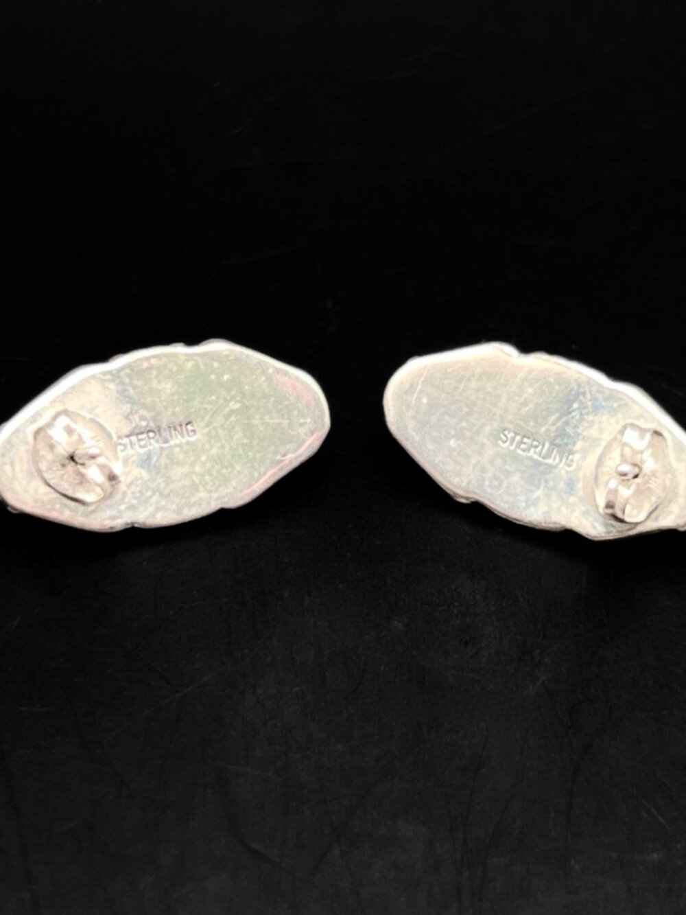 Vintage Native American Sterling Silver and Green Malachite Post Earrings - Picture 9 of 9